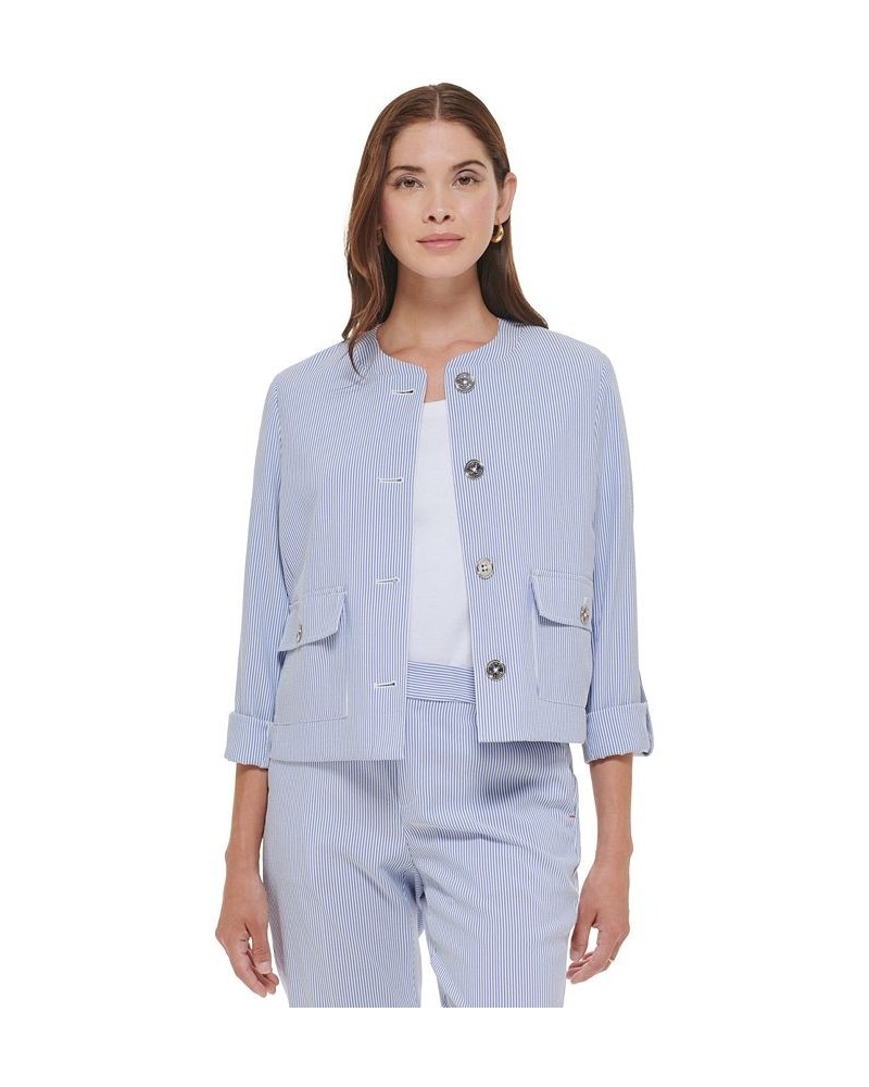 Women's Textured Stripe Blazer French Blue White $52.15 Jackets