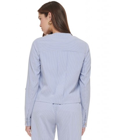 Women's Textured Stripe Blazer French Blue White $52.15 Jackets