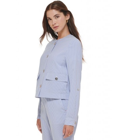 Women's Textured Stripe Blazer French Blue White $52.15 Jackets