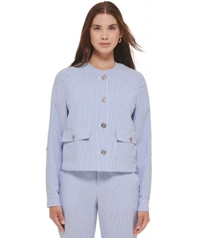 Women's Textured Stripe Blazer French Blue White $52.15 Jackets