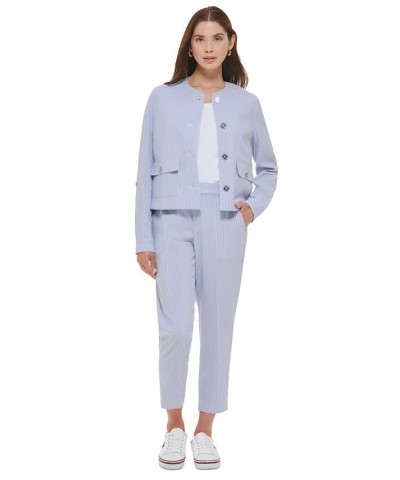 Women's Textured Stripe Blazer French Blue White $52.15 Jackets