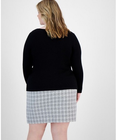 Plus Size Cut-Out Twist Neck Sweater Black $27.24 Tops
