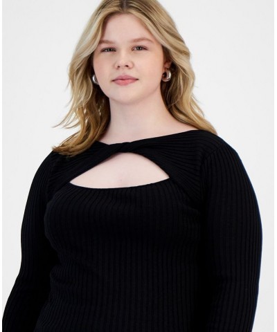 Plus Size Cut-Out Twist Neck Sweater Black $27.24 Tops