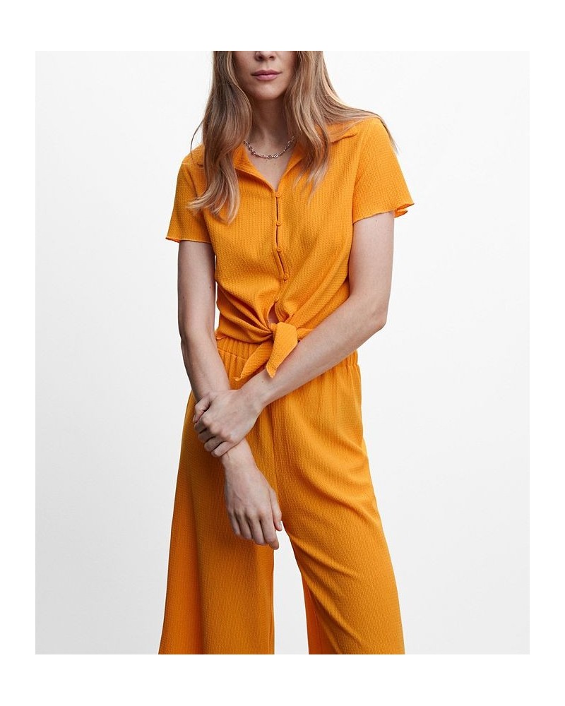 Women's Knot Cropped Shirt Orange $23.45 Tops