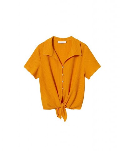Women's Knot Cropped Shirt Orange $23.45 Tops