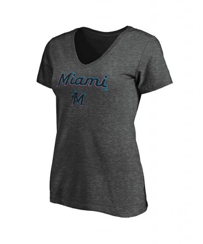 Women's Branded Heathered Charcoal Miami Marlins Team Logo Lockup V-Neck T-shirt Heathered Charcoal $20.39 Tops
