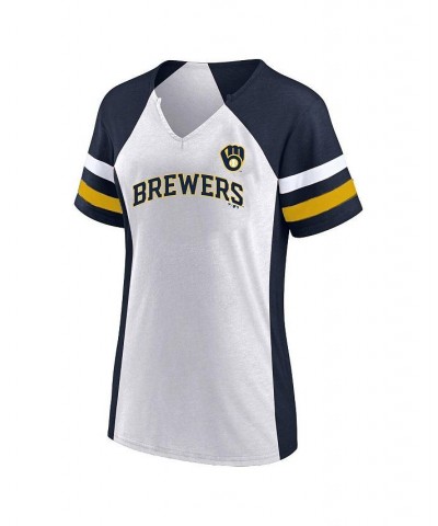 Women's White Navy Milwaukee Brewers Plus Size Notch Neck T-shirt White, Navy $24.38 Tops