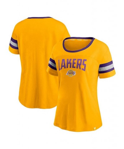 Women's Gold-Tone and Heathered Gray Los Angeles Lakers Block Party Striped Sleeve T-shirt Gold-Tone, Heathered Gray $21.60 Tops