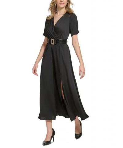 Women's Silky Crepe Side-Slit Maxi Dress Black $56.88 Dresses