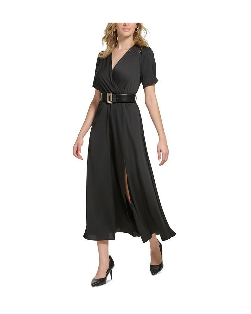 Women's Silky Crepe Side-Slit Maxi Dress Black $56.88 Dresses