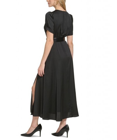 Women's Silky Crepe Side-Slit Maxi Dress Black $56.88 Dresses