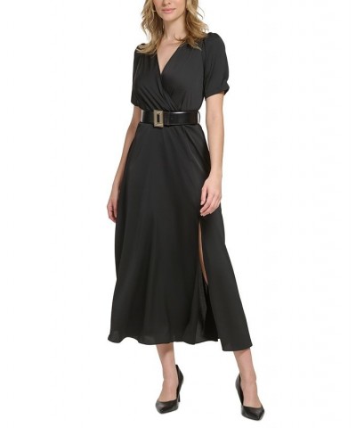 Women's Silky Crepe Side-Slit Maxi Dress Black $56.88 Dresses