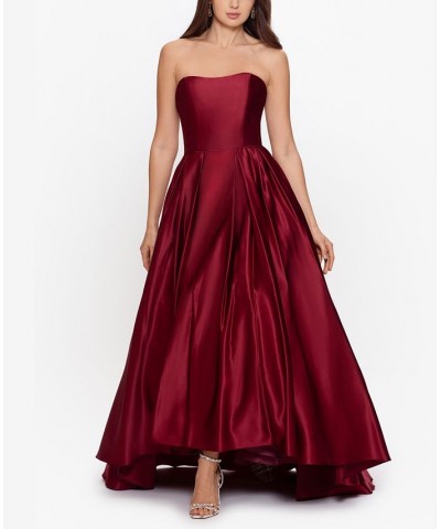 Petite Strapless High-Low Gown Burgundy $74.46 Dresses