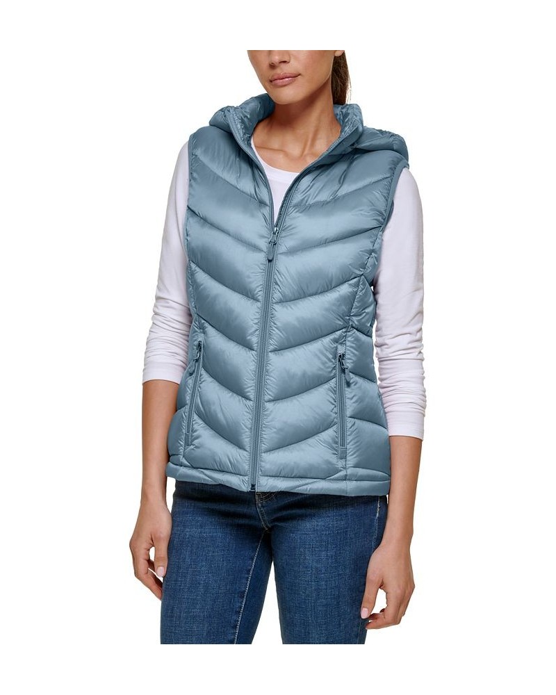 Women's Packable Hooded Puffer Vest Blue Mist $16.40 Coats