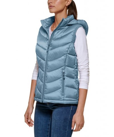 Women's Packable Hooded Puffer Vest Blue Mist $16.40 Coats