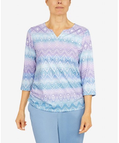 Petite Victoria Falls Split Neck Shirttail Hem 3/4 Sleeve Print Top Multi $31.28 Tops