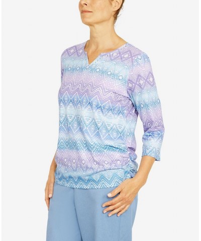 Petite Victoria Falls Split Neck Shirttail Hem 3/4 Sleeve Print Top Multi $31.28 Tops