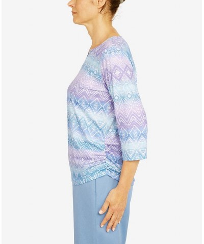 Petite Victoria Falls Split Neck Shirttail Hem 3/4 Sleeve Print Top Multi $31.28 Tops