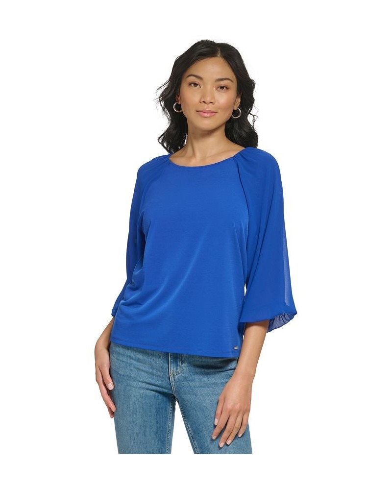 3/4 Chiffon Sleeve Blouse Blue $42.93 Tops