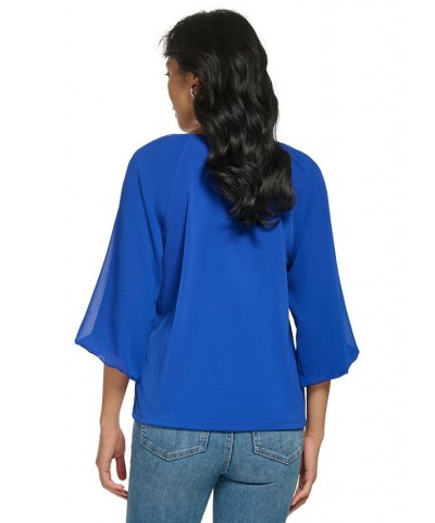 3/4 Chiffon Sleeve Blouse Blue $42.93 Tops