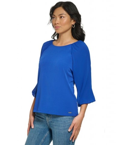 3/4 Chiffon Sleeve Blouse Blue $42.93 Tops