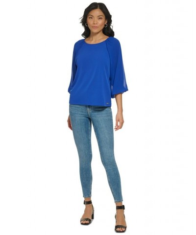 3/4 Chiffon Sleeve Blouse Blue $42.93 Tops