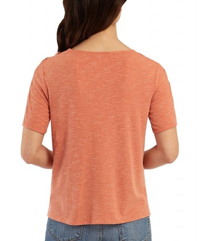 Juniors' Tie-Hem Lattice-Sleeve Top Cinnamon $27.93 Tops