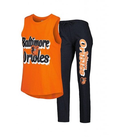 Women's Black and Orange Baltimore Orioles Wordmark Meter Muscle Tank Top and Pants Sleep Set Black, Orange $33.58 Pajama