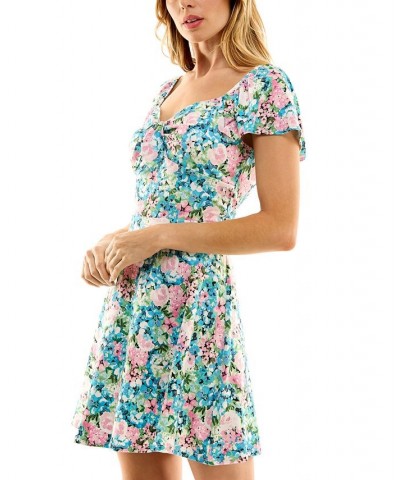 Juniors' Tie-Bow Sweetheart-Neck Floral-Print Fit & Flare Dress Pat Q $28.32 Dresses