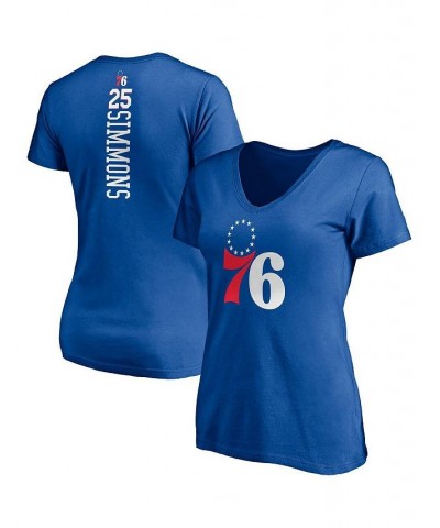Women's Ben Simmons Royal Philadelphia 76Ers Playmaker Logo Name Number V-Neck T-Shirt Royal $24.35 Tops