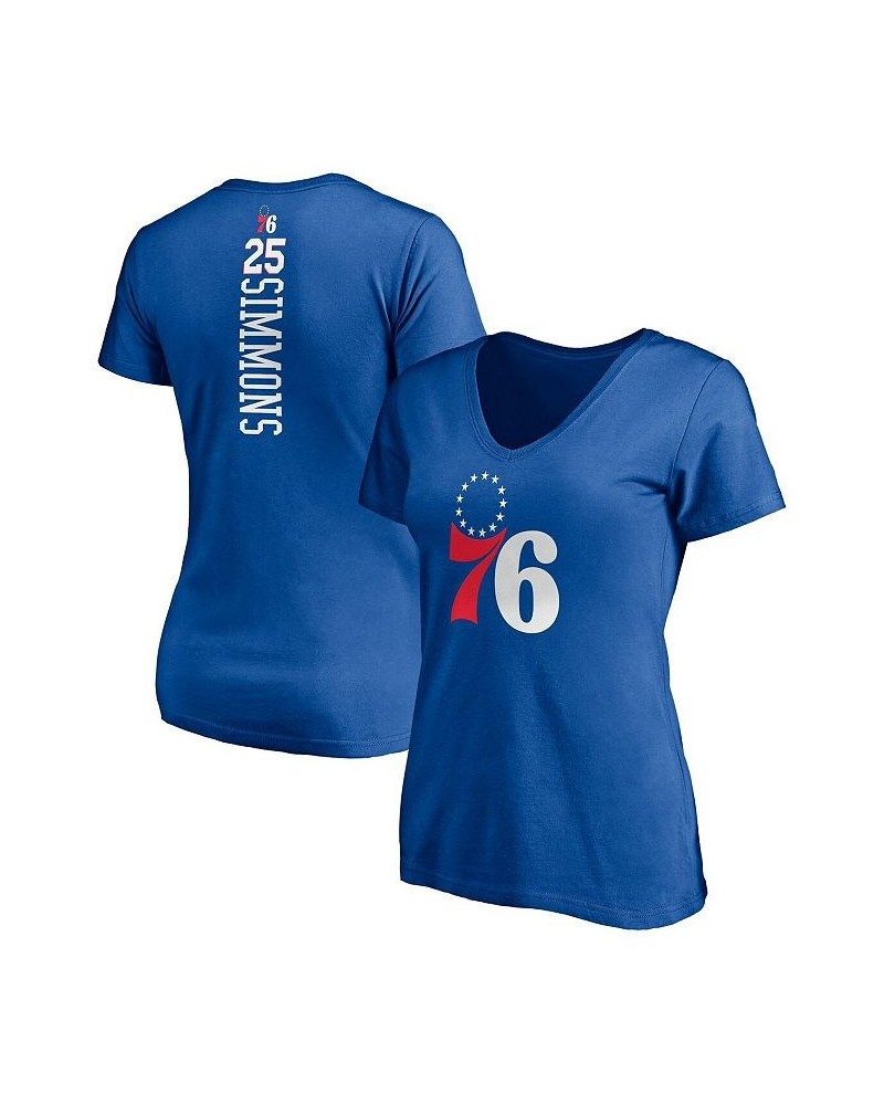 Women's Ben Simmons Royal Philadelphia 76Ers Playmaker Logo Name Number V-Neck T-Shirt Royal $24.35 Tops