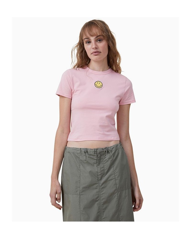 Women's Smiley Fitted Longline T-shirt Pink $15.40 Tops