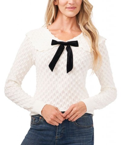 Pointelle Bow-Detail Cotton Sweater White $31.70 Sweaters