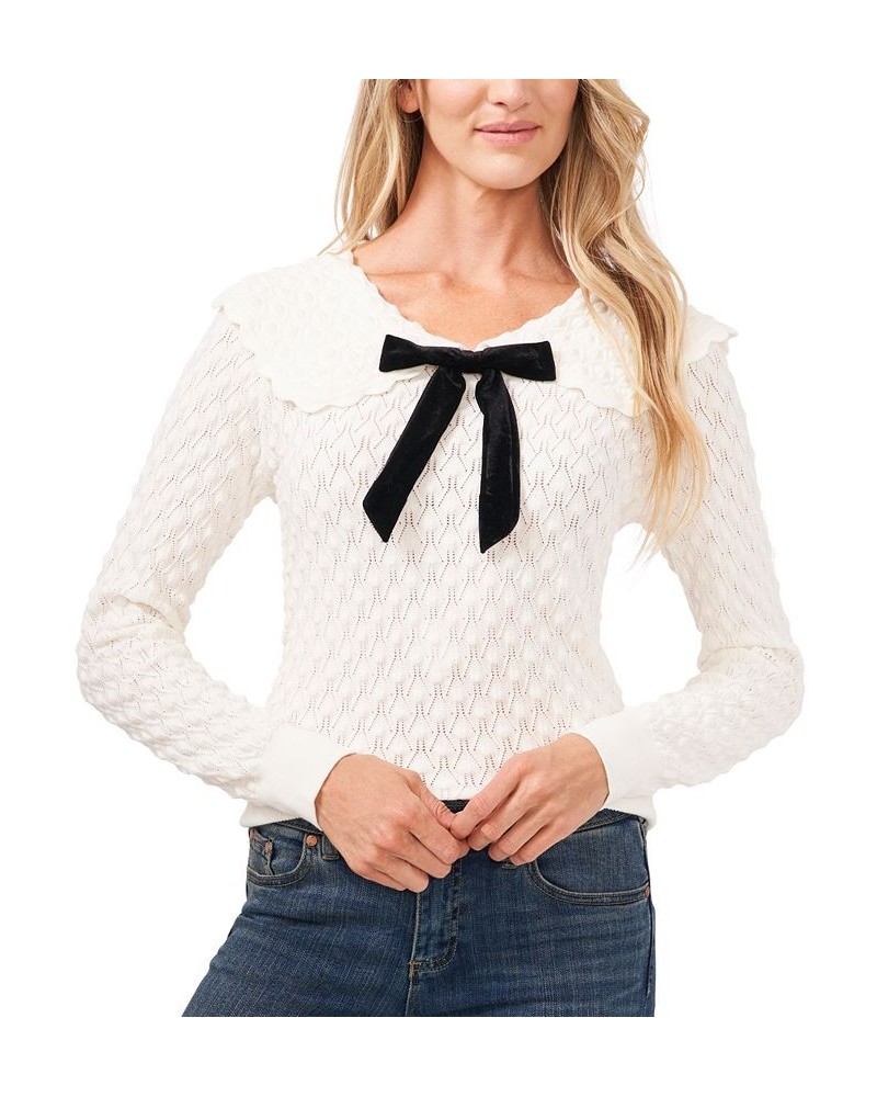 Pointelle Bow-Detail Cotton Sweater White $31.70 Sweaters