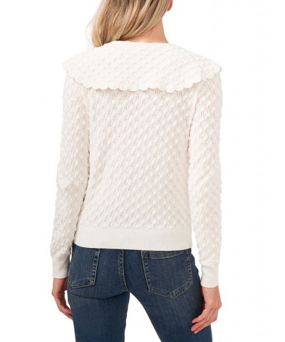 Pointelle Bow-Detail Cotton Sweater White $31.70 Sweaters