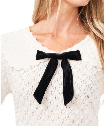 Pointelle Bow-Detail Cotton Sweater White $31.70 Sweaters