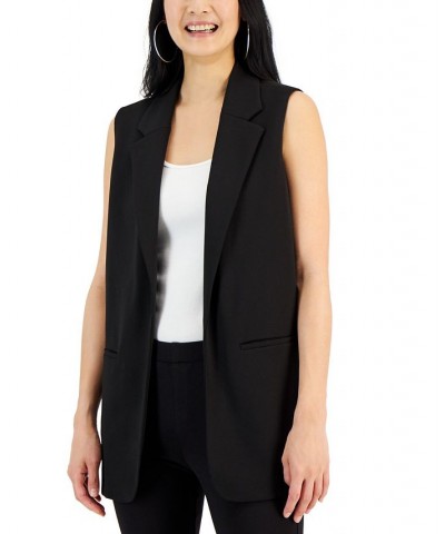 Women's Notch-Collar Open-Front Sleeveless Jacket Black $44.40 Jackets