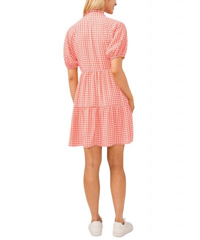 Women's Short-Sleeve Gingham Babydoll Dress Calypso Coral $22.89 Dresses
