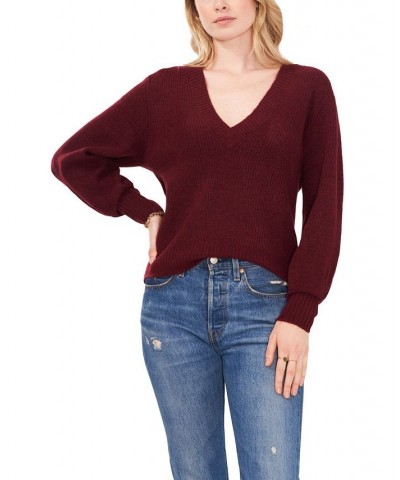 Women's Long Sleeve V-neck Sweater Purple $37.38 Sweaters