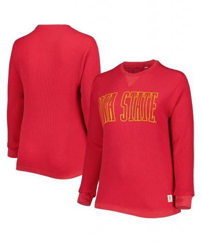 Women's Iowa State Cyclones Surf Plus Size Southlawn Waffle-Knit Thermal Tri-Blend Long Sleeve T-shirt Cardinal $34.79 Tops