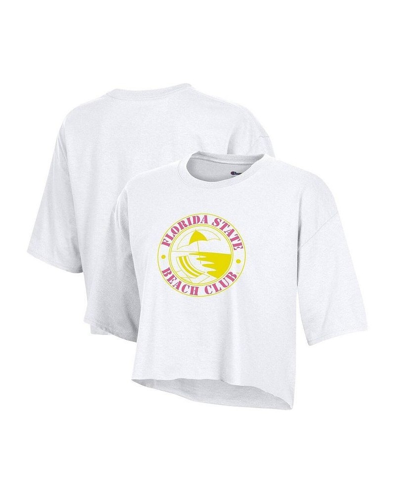 Women's White Florida State Seminoles Beach Club Cropped T-Shirt White $18.55 Tops