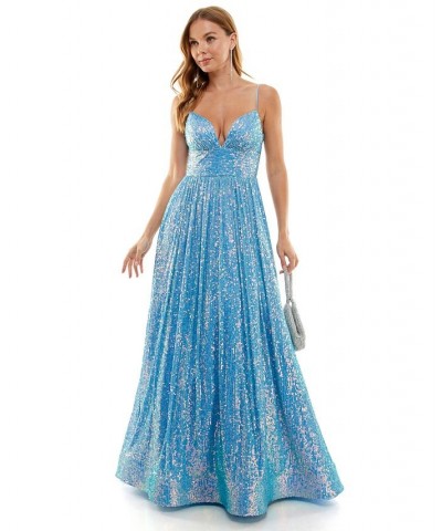 Juniors' All Over Sequin Ball Gown Periwinkle, Iridescent $57.60 Dresses