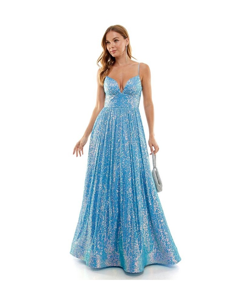 Juniors' All Over Sequin Ball Gown Periwinkle, Iridescent $57.60 Dresses