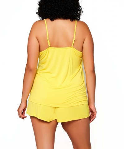 Women's Zennie Modal and Lace Plus Size 2-Pieces Cami and Short Set Yellow $27.88 Lingerie