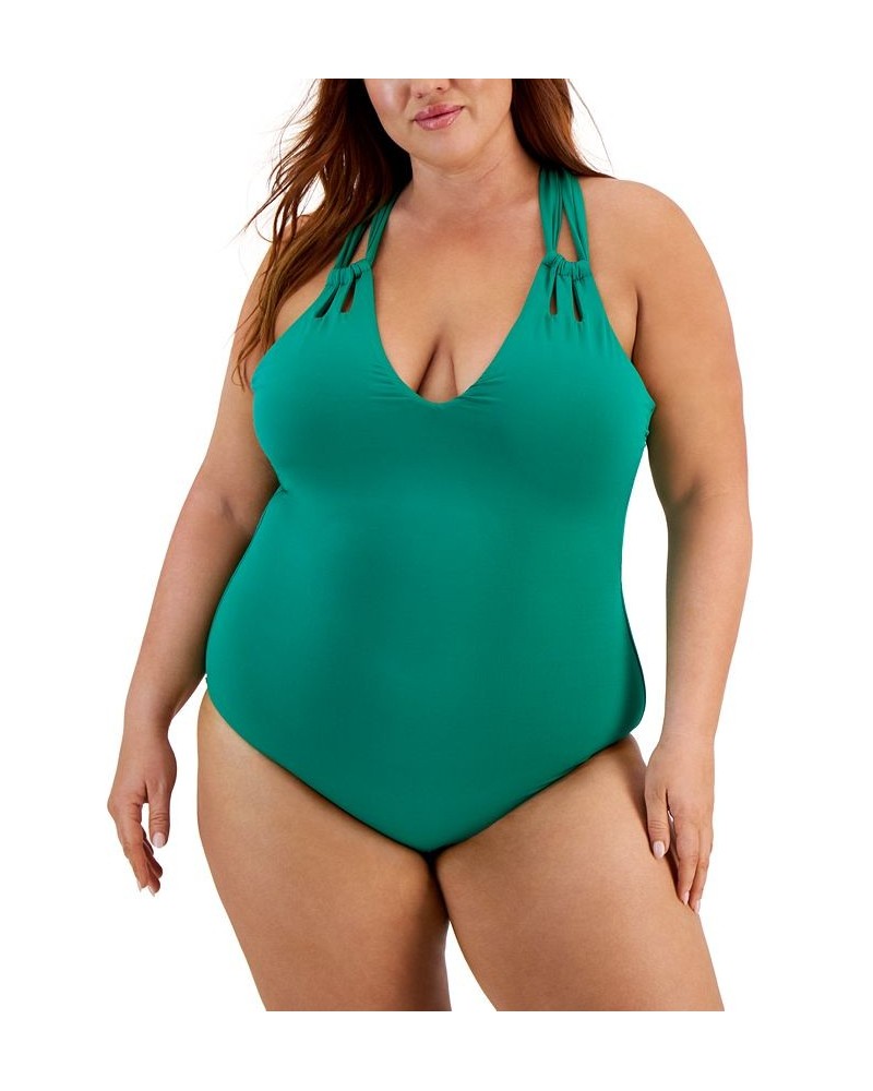 Plus Size Color Code Double-Strap One-Piece Swimsuit Green $80.64 Swimsuits