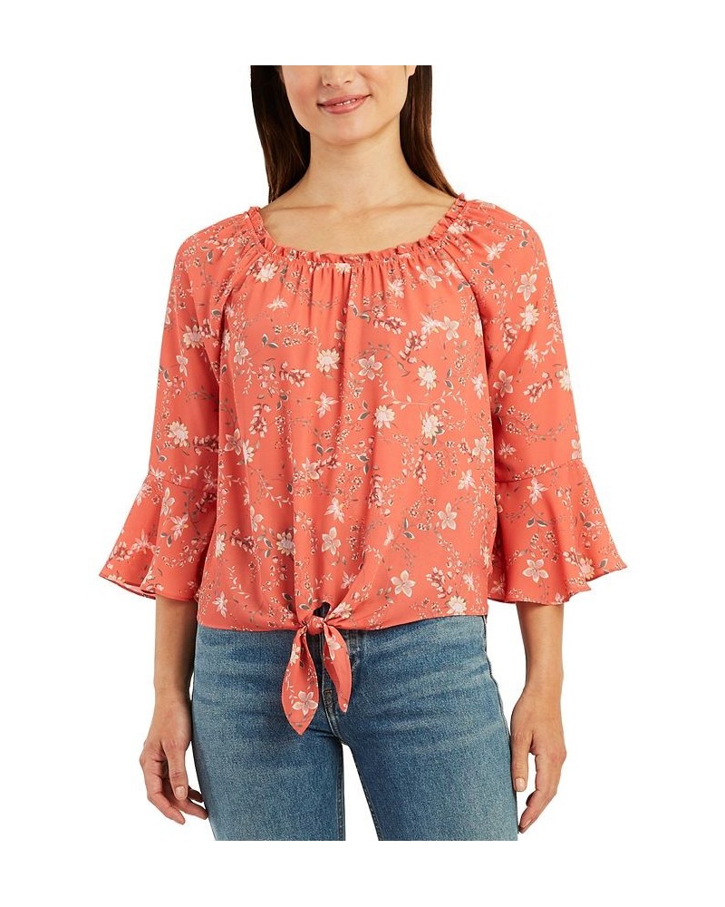 Juniors' Bell Sleeve Floral Blouse Pat I $13.28 Tops