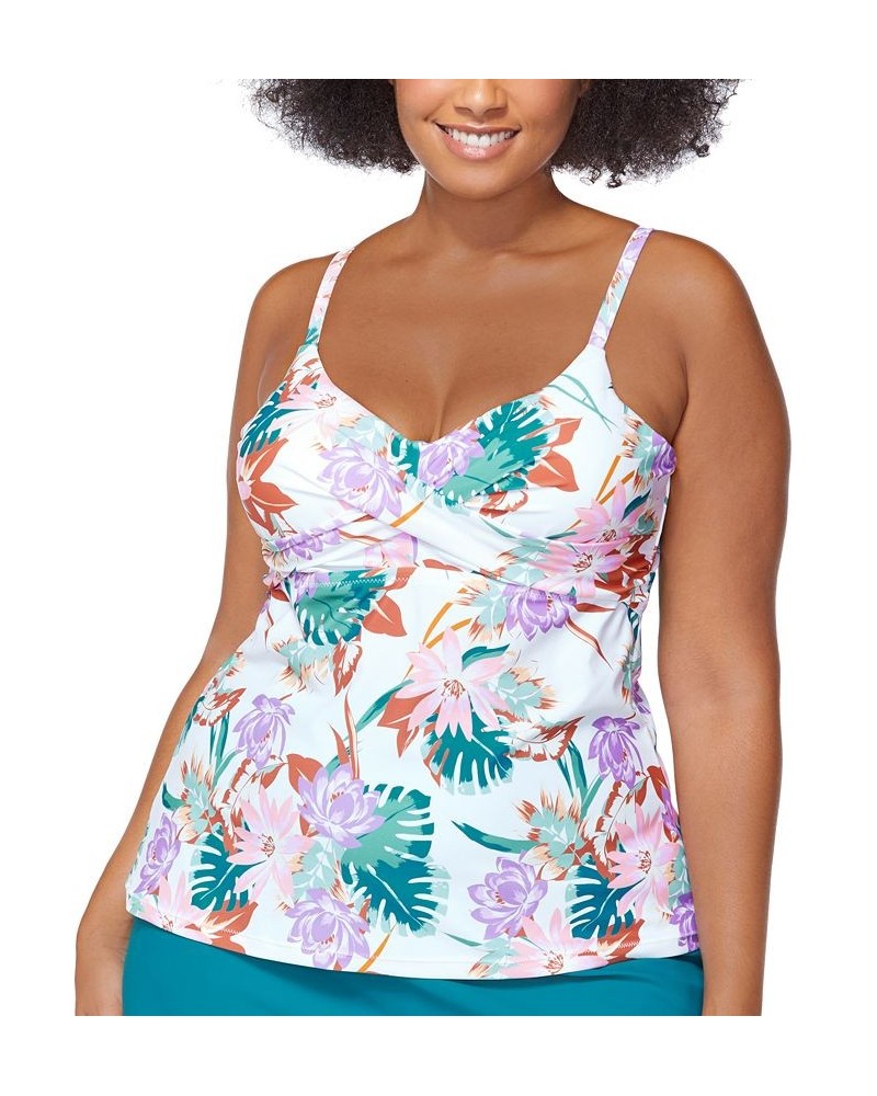 Plus Size Printed See You In Buzios Aries Twist-Front Tankini Swim Top White $36.48 Swimsuits