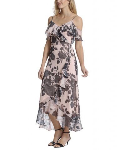 Women's Floral Cold-Shoulder Ruffle Dress Blush/blk $51.17 Dresses