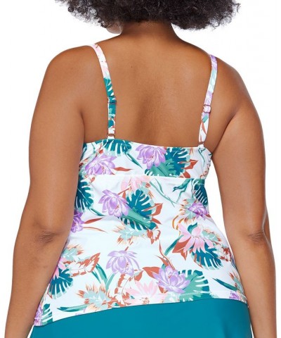 Plus Size Printed See You In Buzios Aries Twist-Front Tankini Swim Top White $36.48 Swimsuits