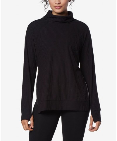 Women's Long Sleeve Brushed Rib Pull Over Top Black $24.68 Tops